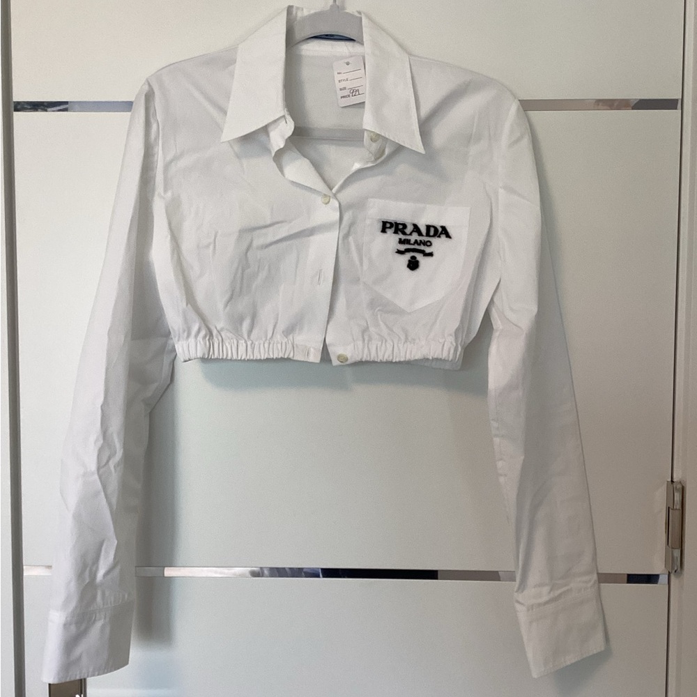 Prada White Long Sleeve Crop Top